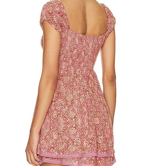 Free People Rose-Print Empire Mini Dress Size Large - Picture 3 of 10